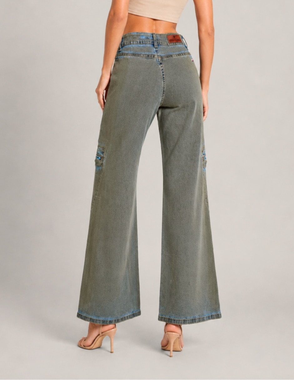 Jeans wide leg 25357-d gamuzado para mujer 5