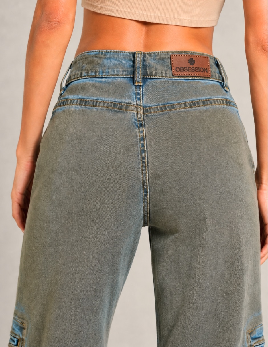 Jeans wide leg 25357-d gamuzado para mujer