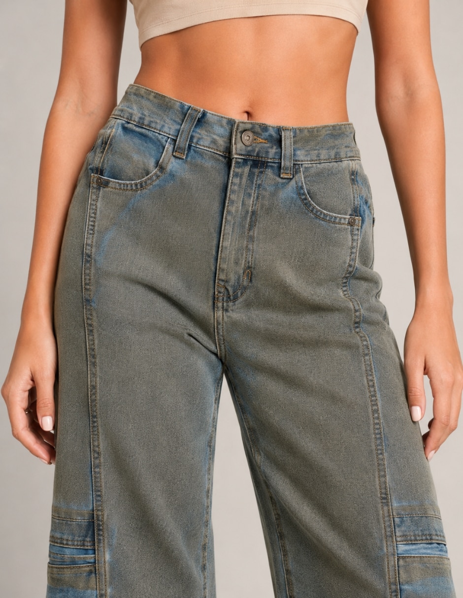 Jeans wide leg 25357-d gamuzado para mujer