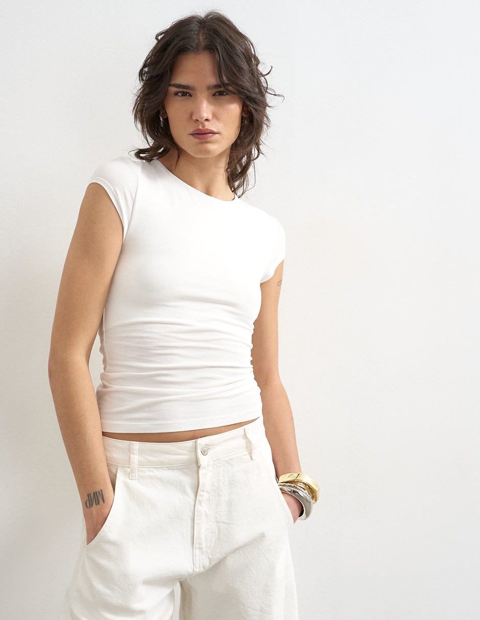 Top cuello redondo escote sin escote tirante sin tirantes