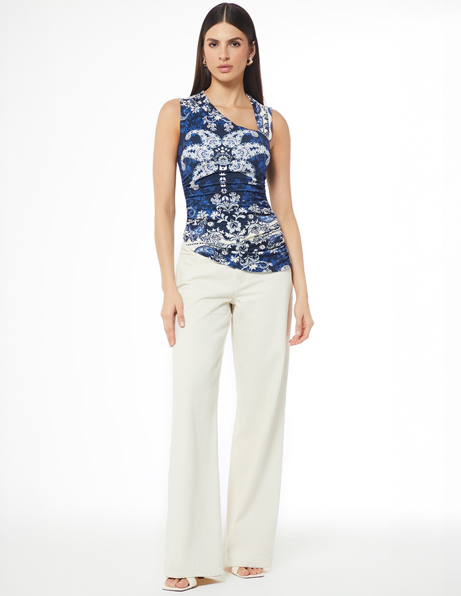 Blusa azul sin manga para mujer 3