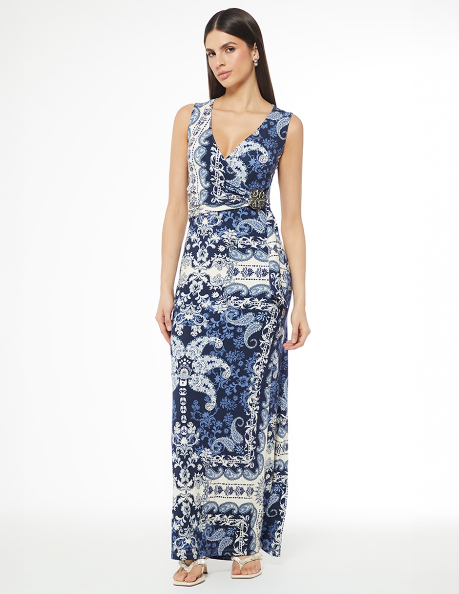 Vestido largo casual azul para mujer