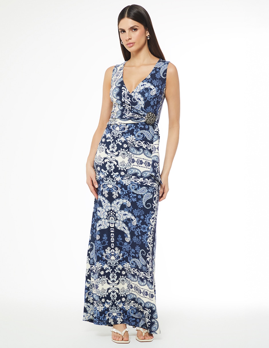 Vestido largo casual azul para mujer 4