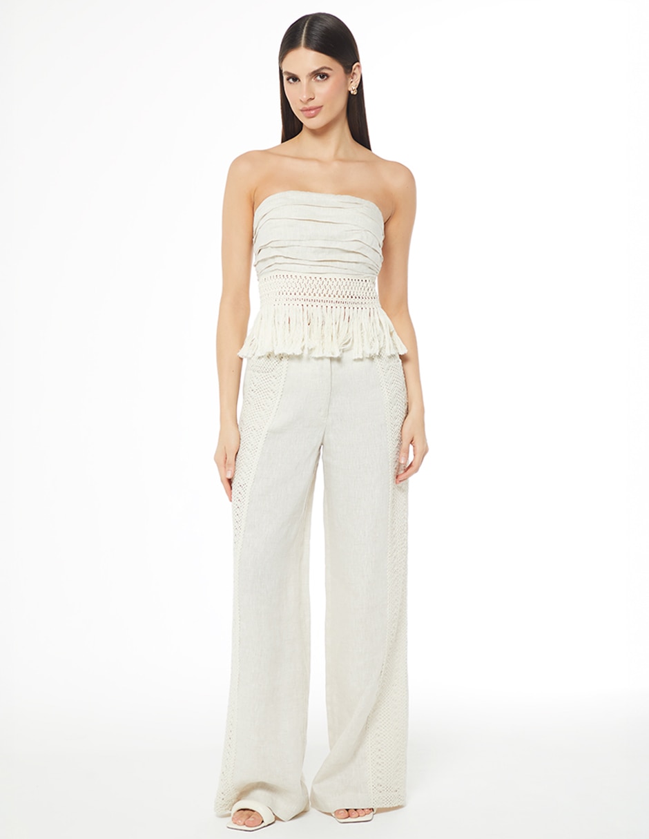 Pantalón relaxed flecos organic palazzo para mujer 4