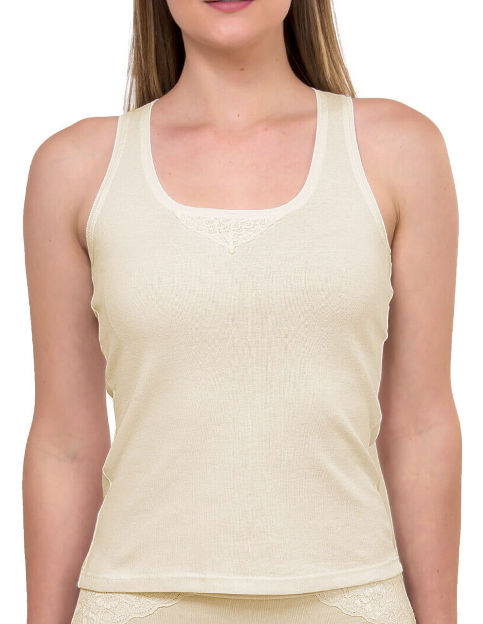 Camiseta cuello redondo sin manga de algodón 1