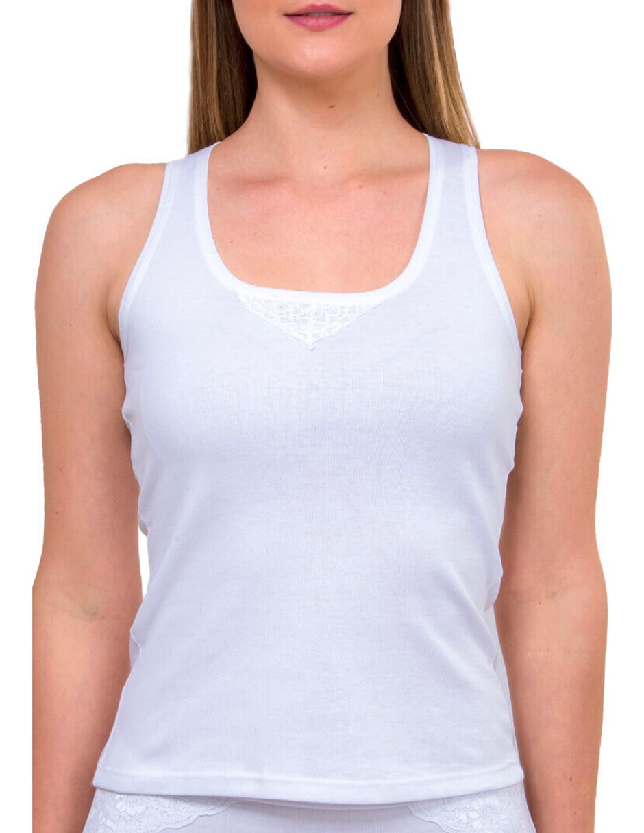 Camiseta cuello redondo sin manga de algodón Camiseta cuello redondo sin manga de algodón