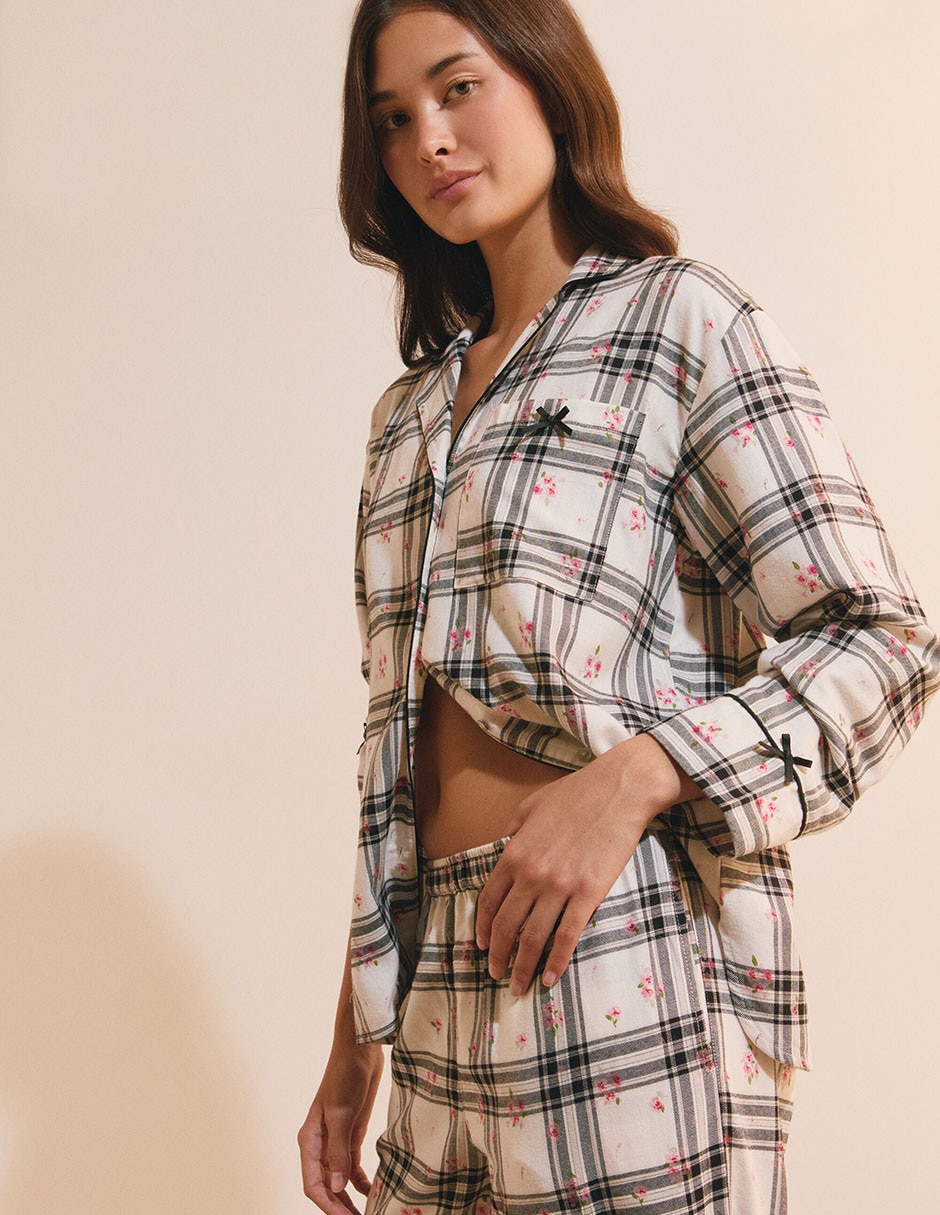 Playera pijama estampado a cuadros Playera pijama estampado a cuadros