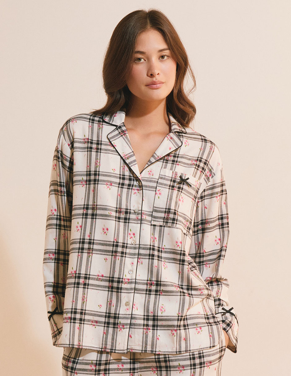 Playera pijama estampado a cuadros 3