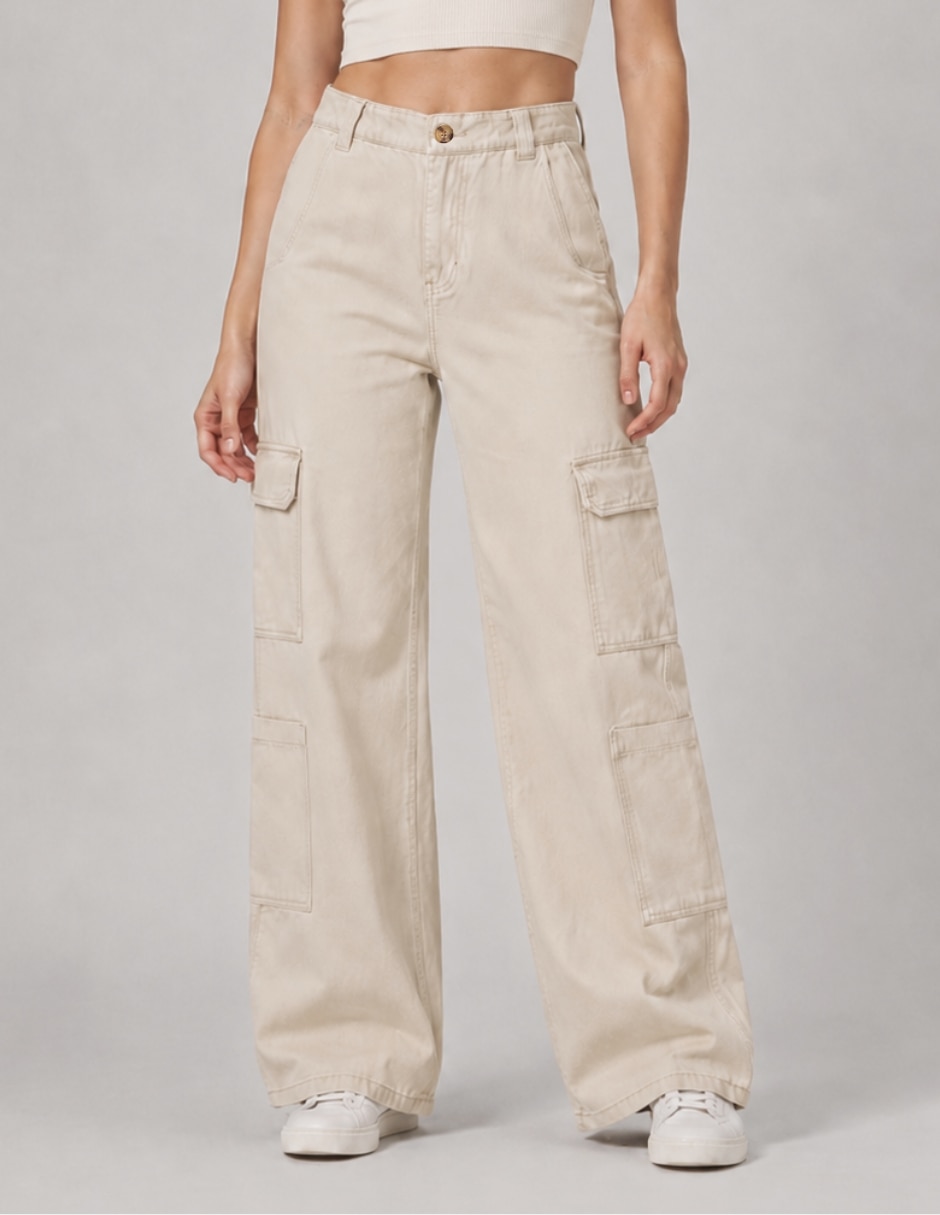 Jeans cargo wide leg 25030-d para mujer