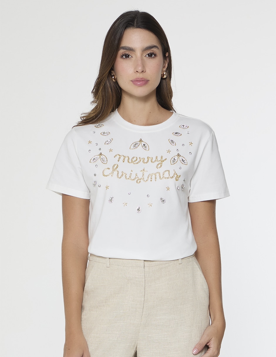 Playera manga corta cuello redondo para mujer