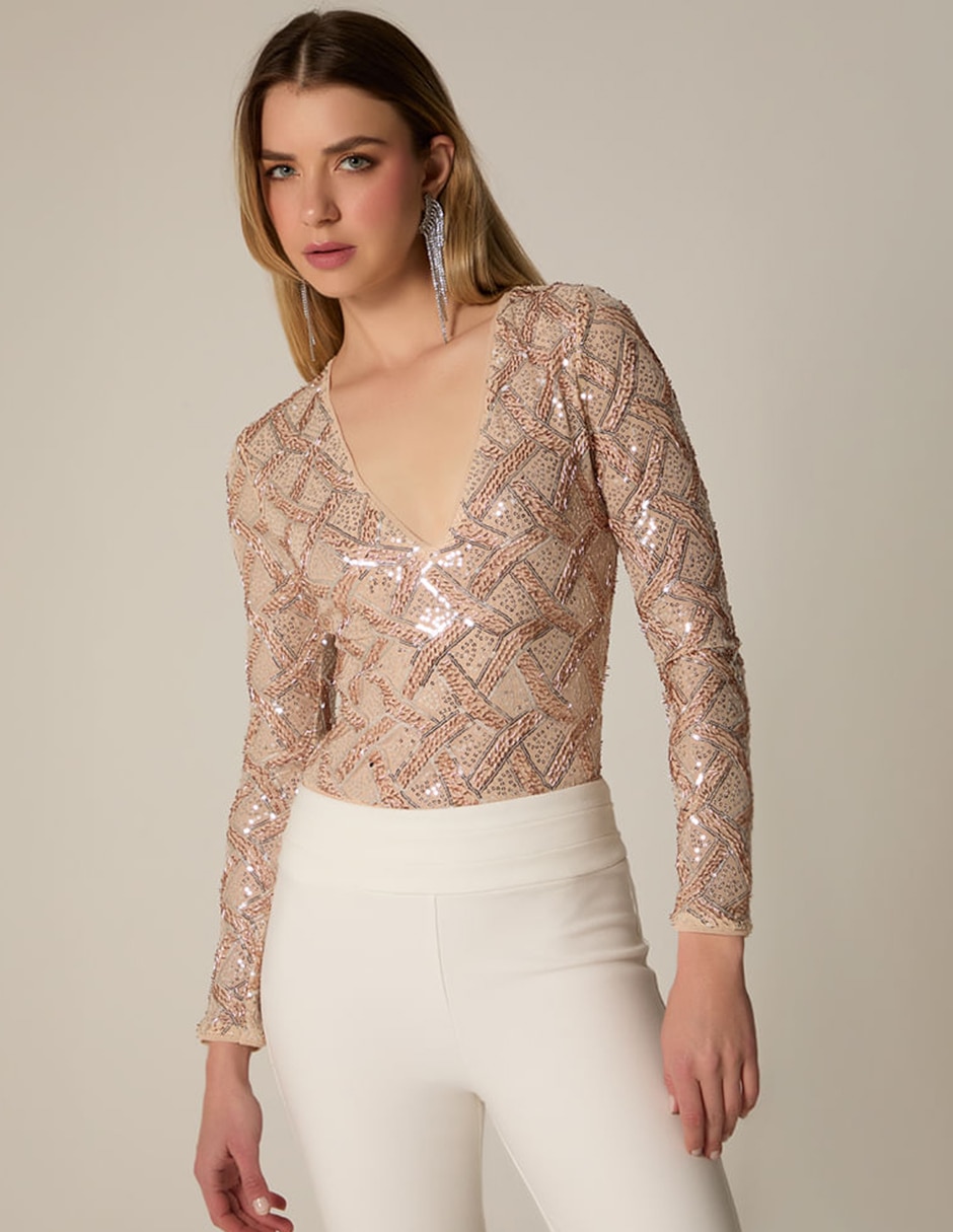Body cuello Con escote escote V para mujer