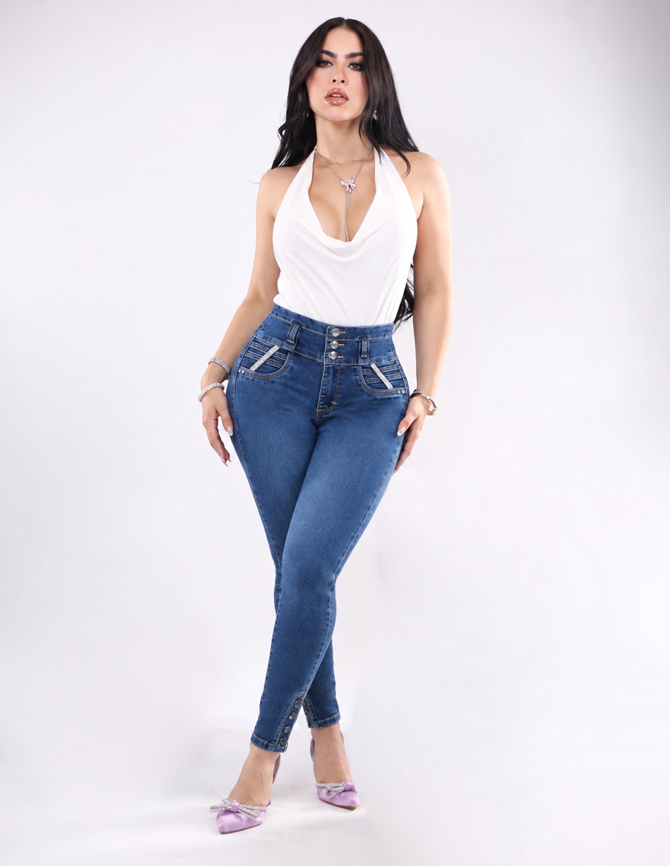 Jeans regular super skinny cintura alta para mujer 5