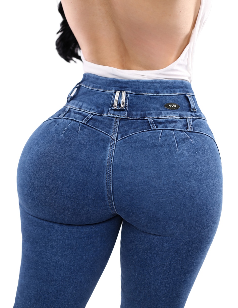 Jeans regular super skinny cintura alta para mujer 2