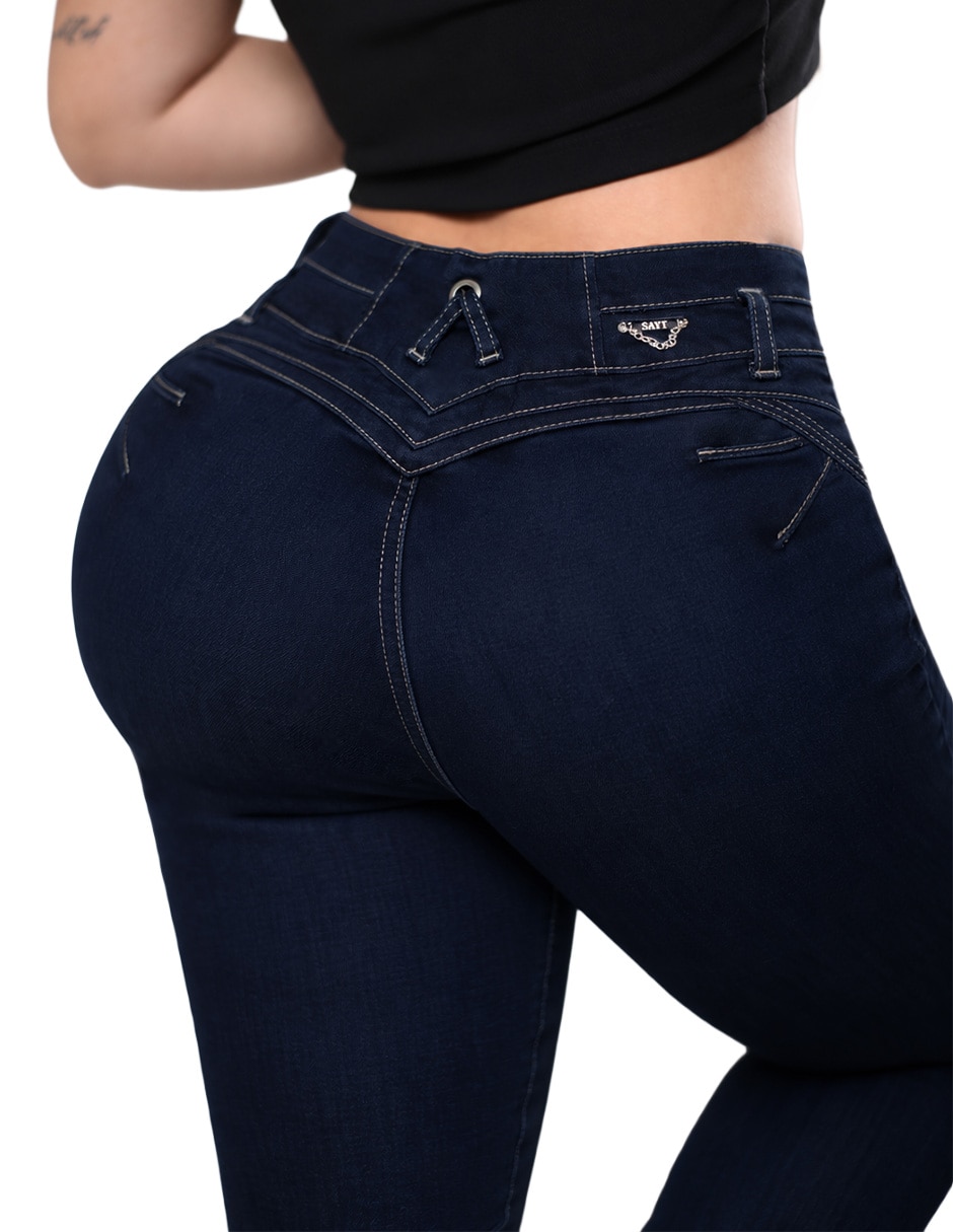 Jeans regular super skinny media cintura para mujer 3