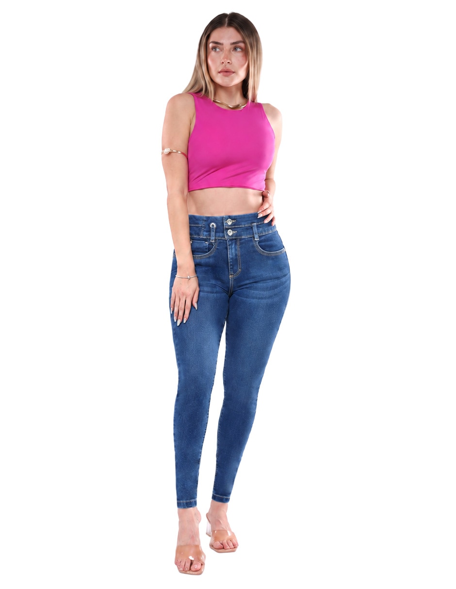 Jeans regular super skinny media cintura para mujer 5