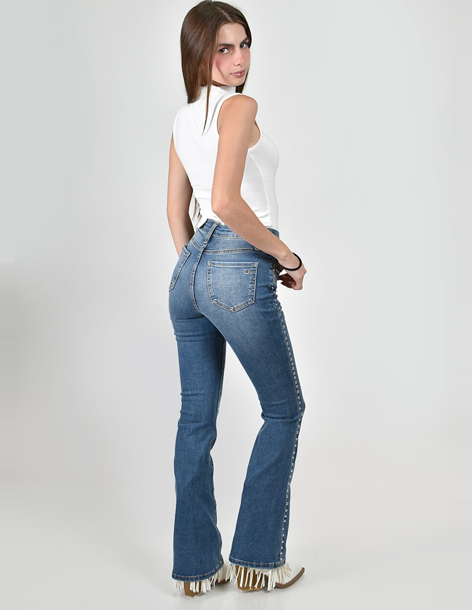 Jeans acampanado cintura alta para mujer 4