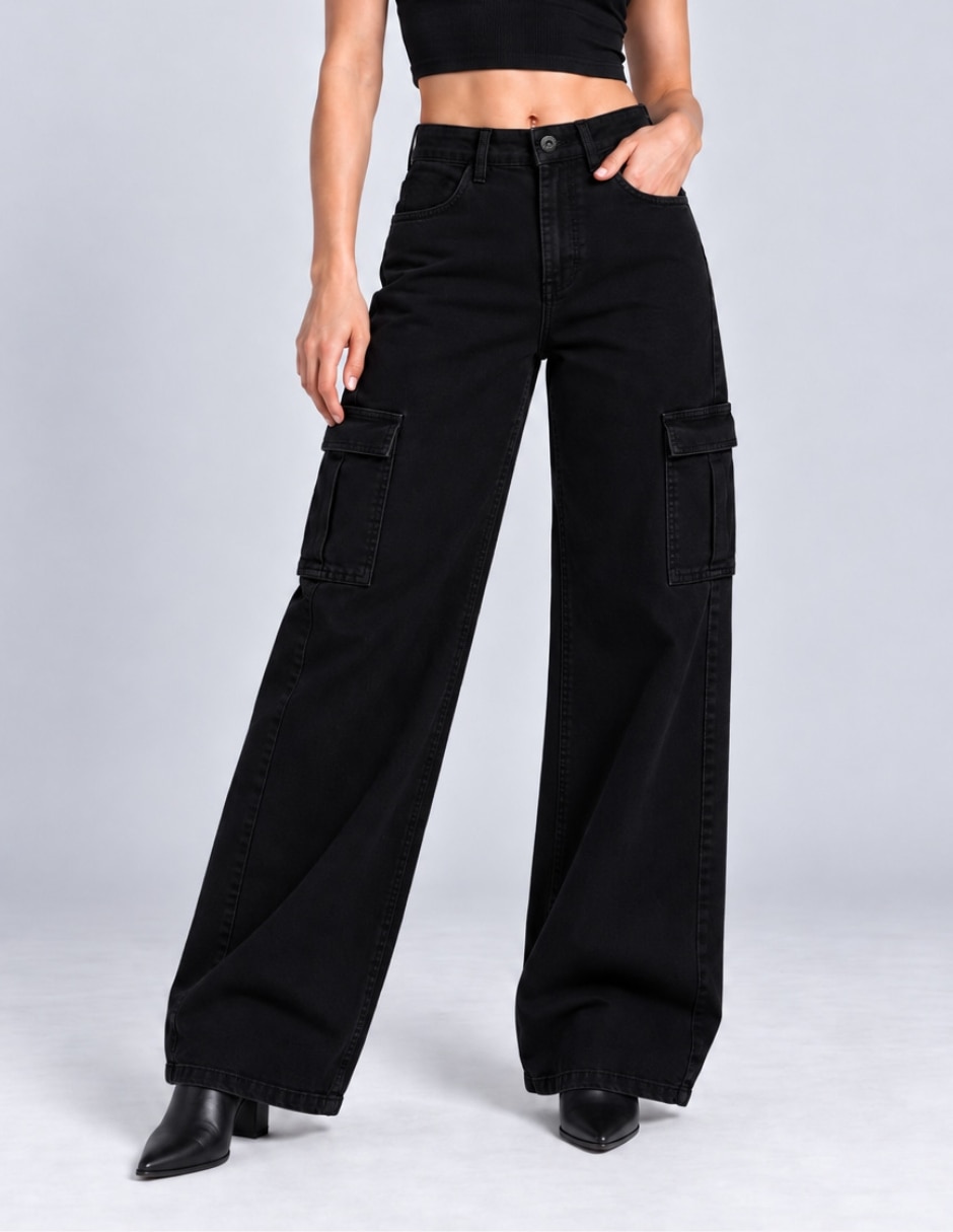 Jeans cargo wide leg para mujer 1