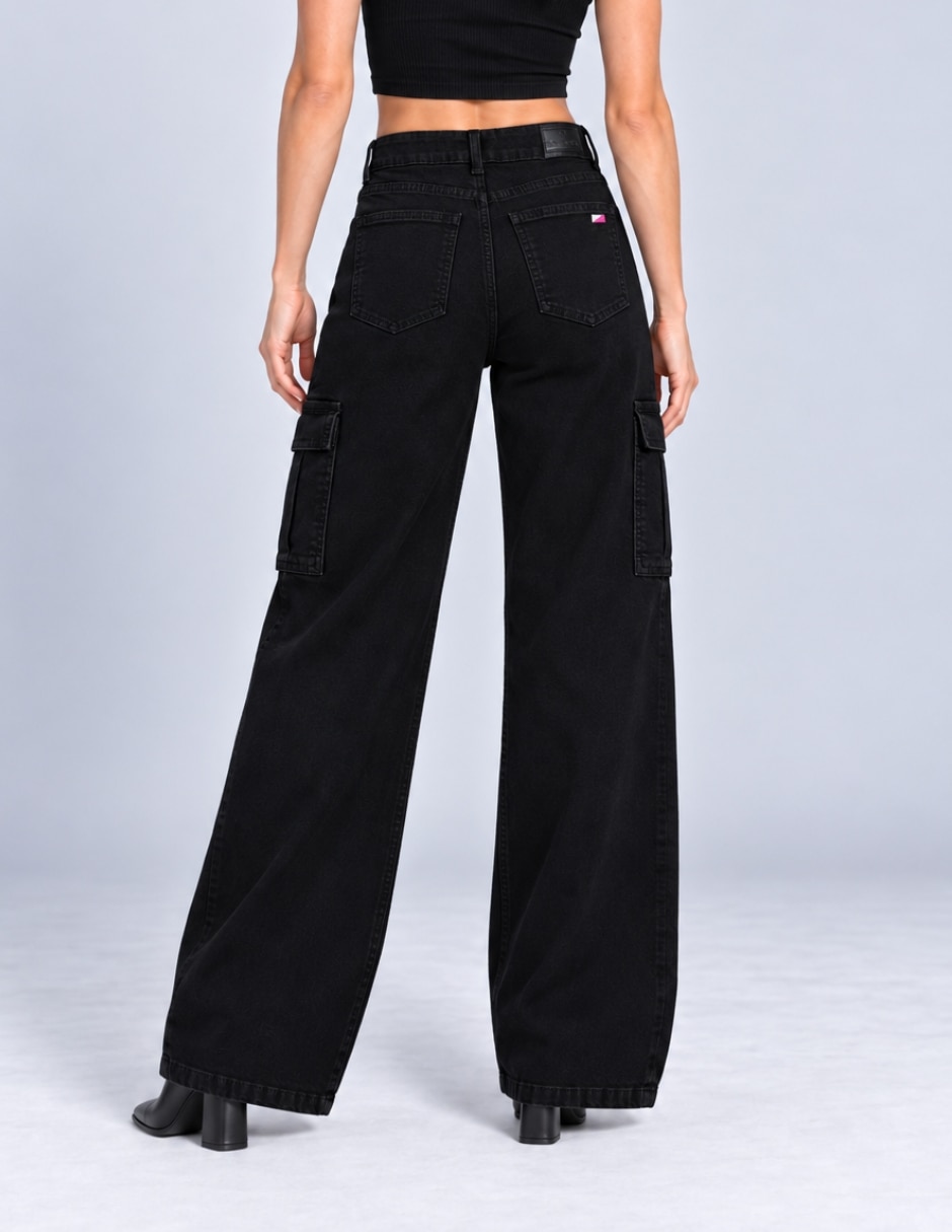 Jeans cargo wide leg para mujer 2