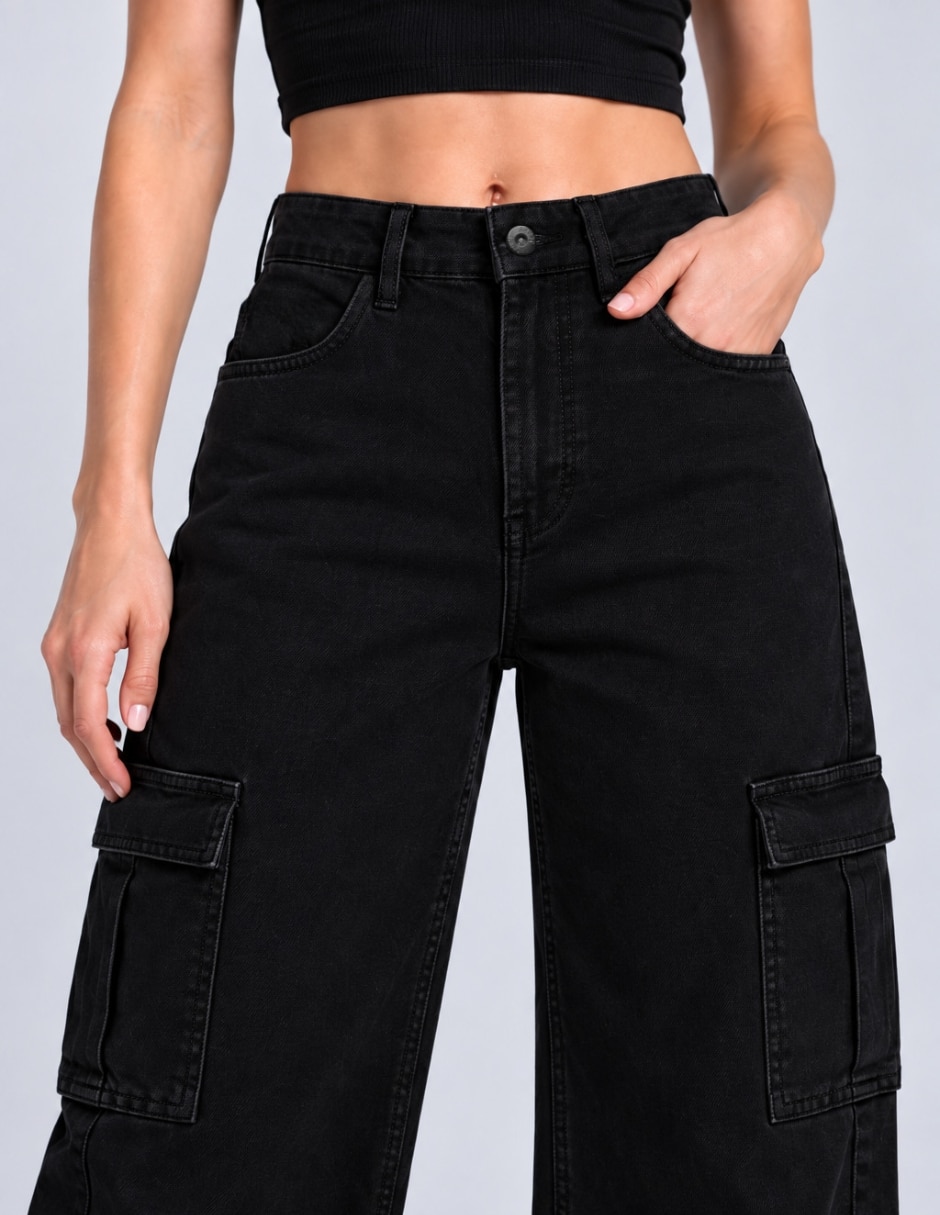 Jeans cargo wide leg para mujer 3