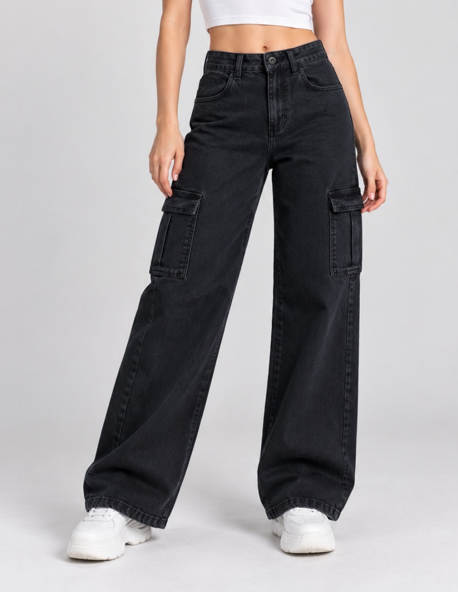 Jeans cargo wide leg para mujer