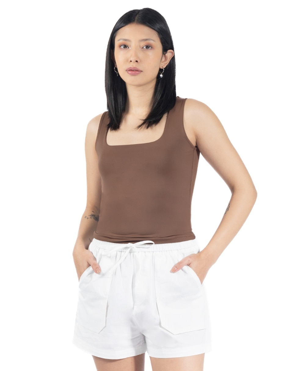 Playera tank manga cuello Cuadrado para mujer