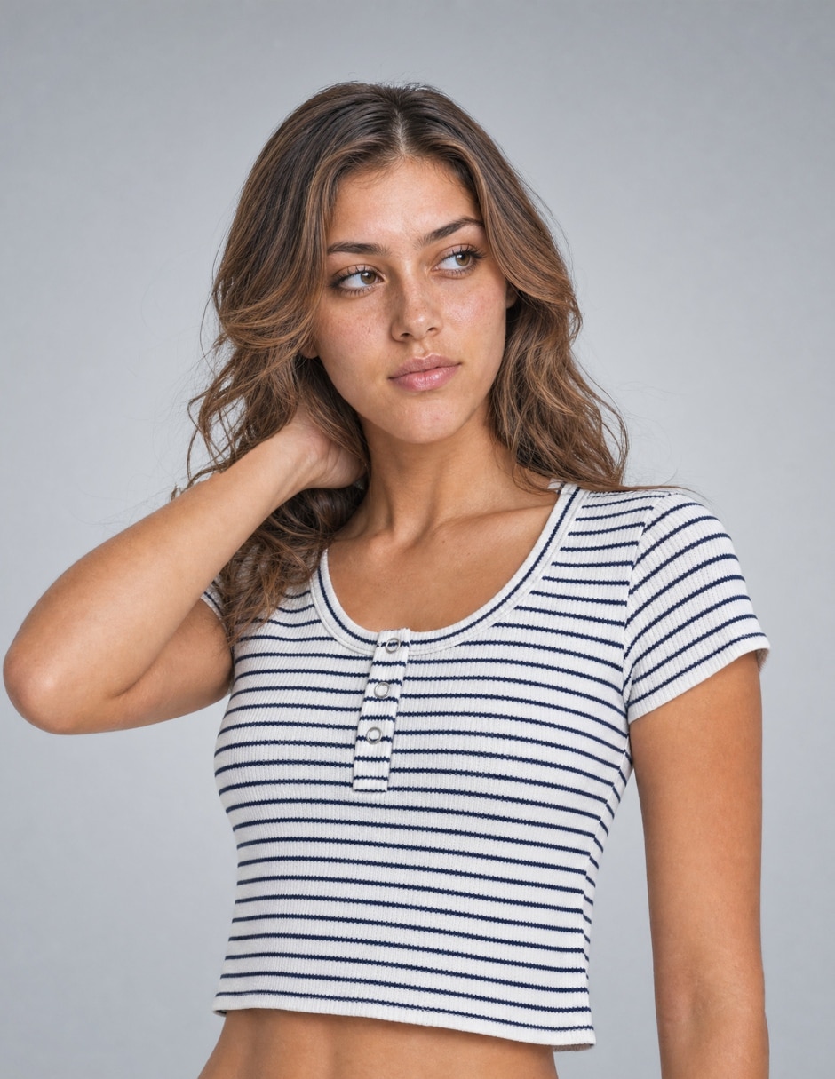 Playera manga cuello Henley para mujer