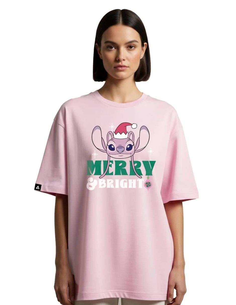 Playera manga Playera Stitch Hombre Mujer Rosa Disney Original Merry & Bright Angel cuello Redondo para mujer Playera manga Playera Stitch Hombre Mujer Rosa Disney Original Merry & Bright Angel cuello Redondo para mujer