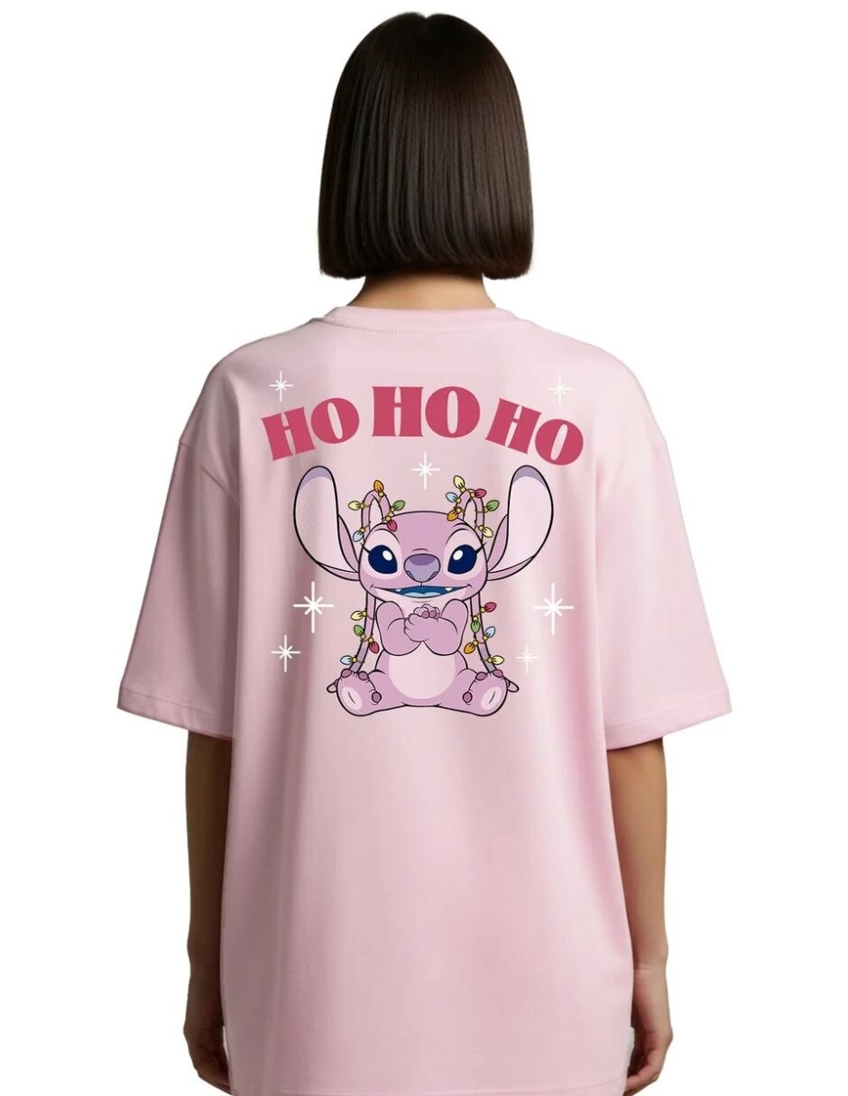 Playera manga Playera Stitch Hombre Mujer Rosa Disney Original Merry & Bright Angel cuello Redondo para mujer 2